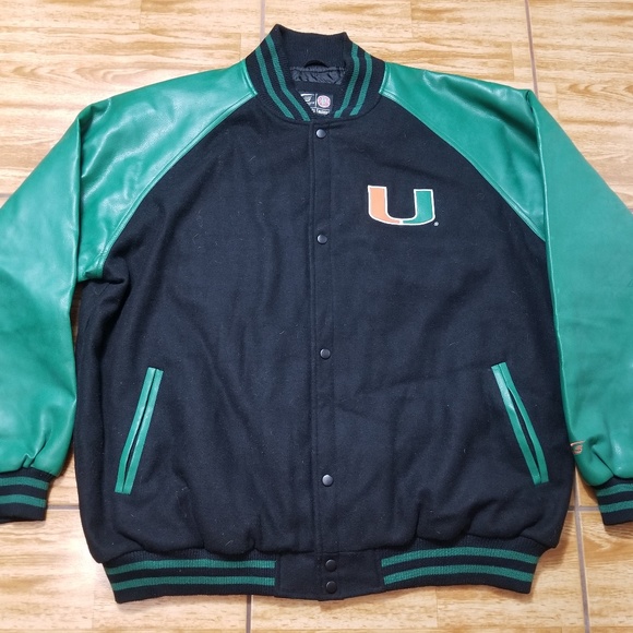 Vintage Miami Hurricanes Bomber Leather Jacket 2XL - Picture 1 of 8